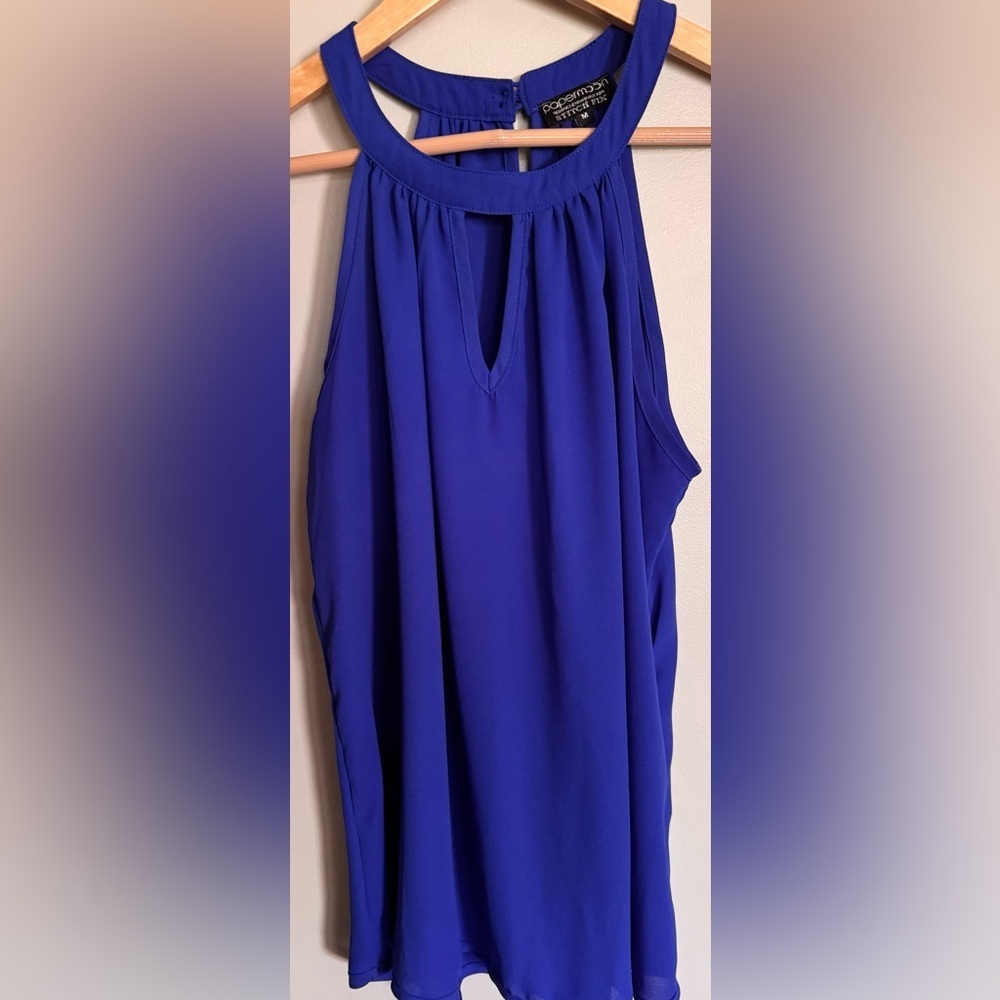 Papermoon Stitch Fix Blue Halter Blouse Keyhole Sleeveless Top Size Medium